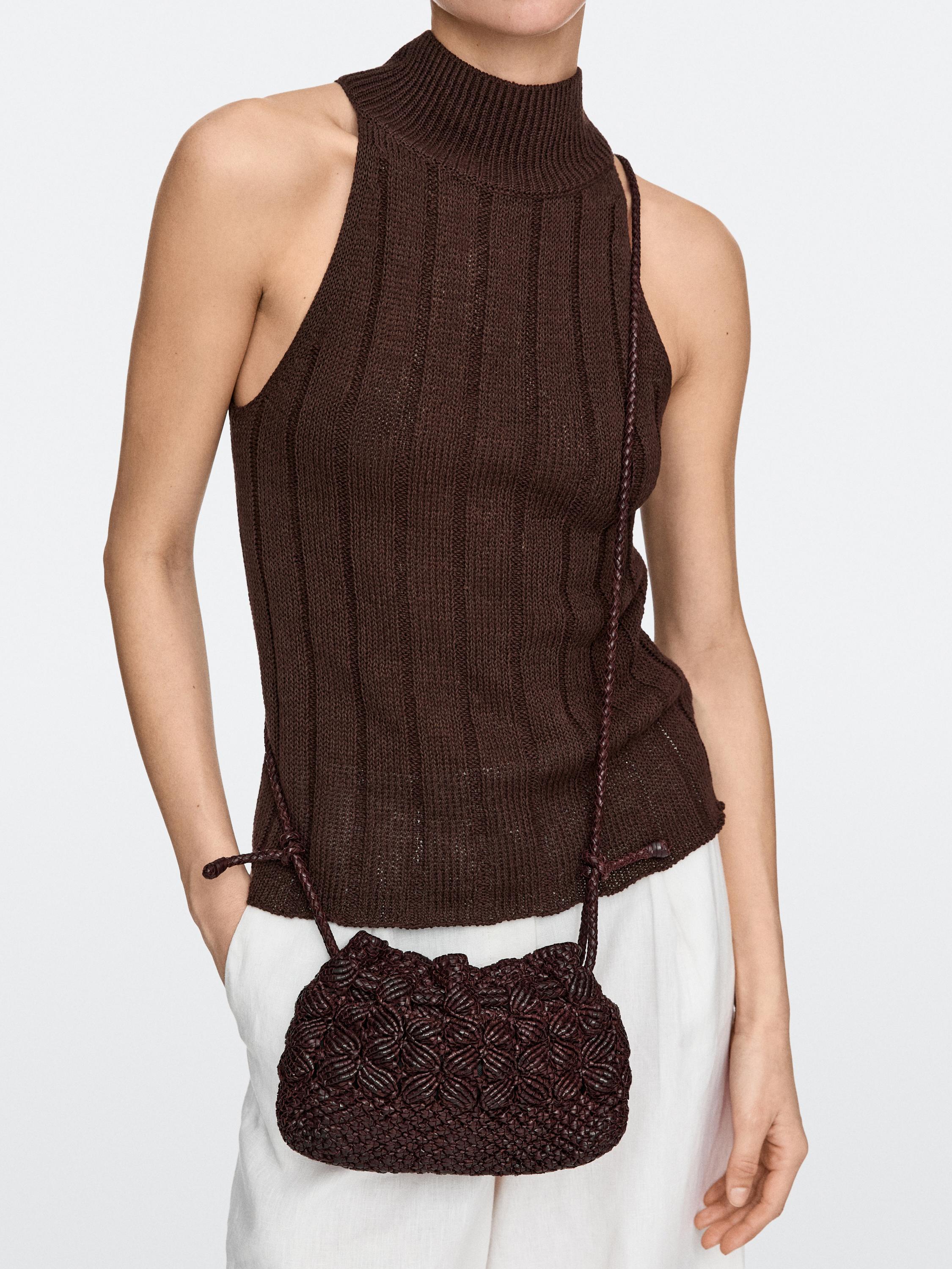 Sac pochette macramé en cuir nappa